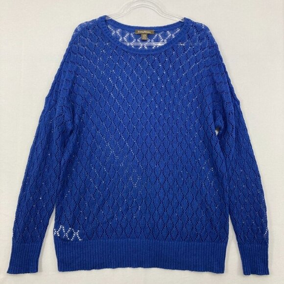 Tommy Bahama Women's Large Blue Crochet Open Knit Long Sleeve Sweater - Picture 1 of 10